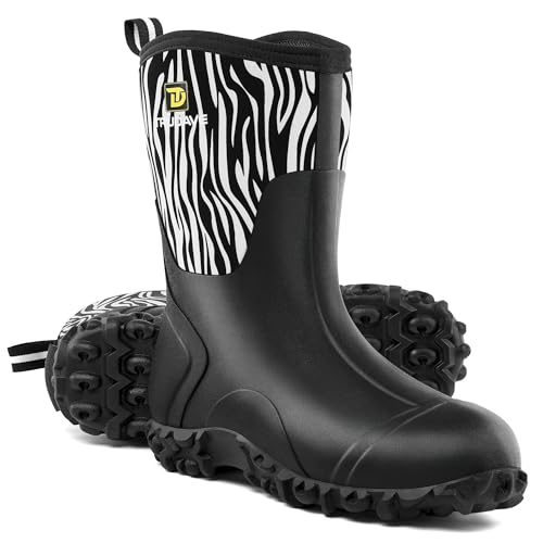 Image of Trudave Rubber Boots for Women with Steel Shank, 6mm Neoprene Mid Calf Rain Boots, Waterproof Insulated Mud Work Boots All Season, Size 5-11