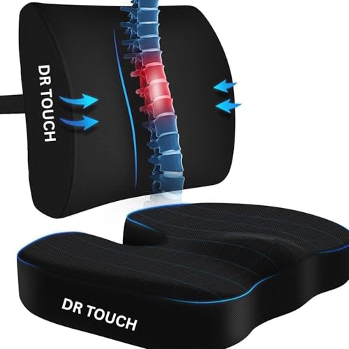 Image of Memory Foam Seat Cushion and Lumbar Support Pillow Set, Breathable, Black for Office Chair car - Black Combo