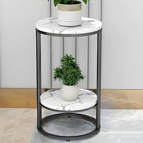Image of ETIQUETTE ART 2-Tier End Tables, Modern Faux Marble Top Bedside Table End Table with Storage Shelf for Home & Living Room Side & Corner Table Sofa End Table (Black & White)