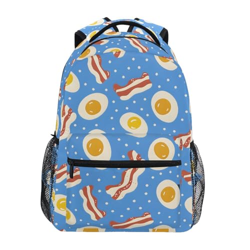 Blue Bacon Eggs Dot Backpack for School Boys Girls Adults Kids Bookbag Laptop Bag 18L