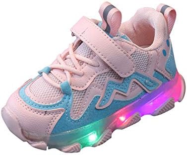 Children Baby Girls Led Light Luminous Running Sport Shoes 12M-6Y Little Kids Mesh Sneakers (Pink, 18-24Months)