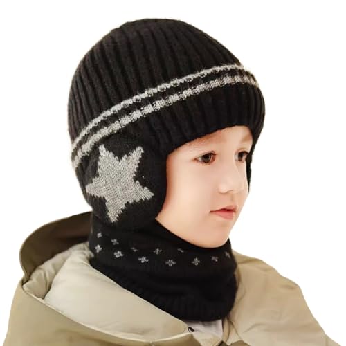Kids Earflap Beanie Hat and Scarf Set Winter Warm Fleece Lined Knit Cap Neck Warmer Gaiter for Boys Girls2
