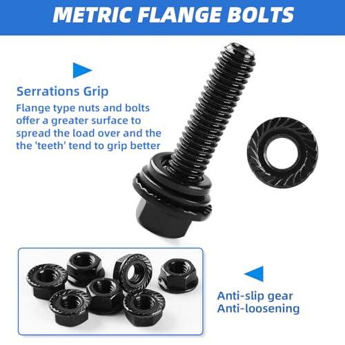 280pcs metric flange bolt assortment m6x10 m8x125 m10x15 12mm to 30mm assorted hex bolts and nuts washers kit for automotive 109 black zinc galvanized