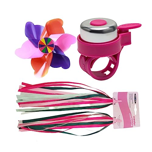 CORHAD 3Pcs Pink Bike Accessories Set Handlebar Grips with Tassels Bell and Windmill Fun Scooter Streamers for Bicycles and Scooters for Boys