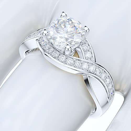 Prstani Sterling Silver Twisted Infinite 1Ct Simulated Round Brilliant Cut Diamond Promise Engagement Ring (9) #TOP4