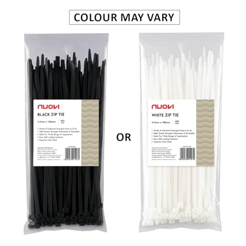 Image of Zip Ties 100mm X 2.5mm | Heat Resistant Cable with Self-Locking Mechanism | Self-Lock, Antislip Cable Organizer | for Indoor & Outdoor Use (Set of 100, Color May Vary)