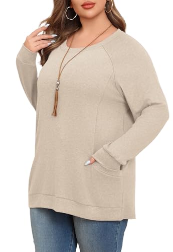 Lastshe Womens Plus Size Tops Fall Long Sleeve Shirts Dressy Casual Loose Fit Tunic Sweaters Clothes with Pockets 20253