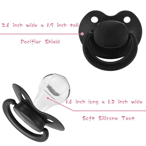 Image of Adult Sized Pacifier Bigshield : Replacement Silicone Paci Big Teat for Anxiety Release - Orthodontic Binky Taken Apart and Re-Assembled Black
