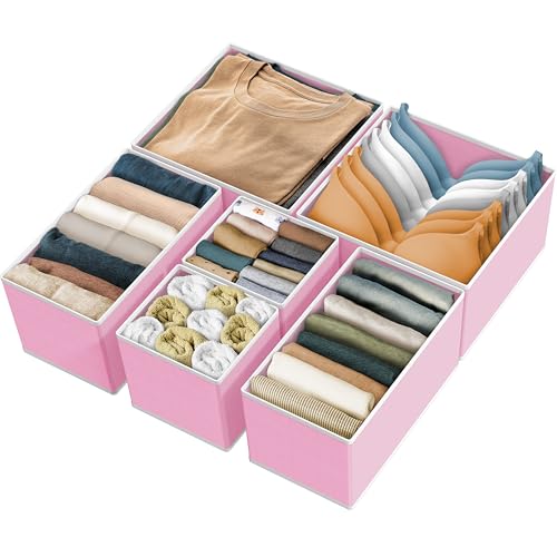 Simple Houseware Underwear Drawer Organizer for Lingerie/Undergarment/Bra/Panty/Sock/Onesie, Set of 6, Pink