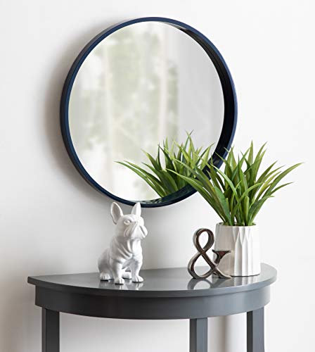 Kate And Laurel Travis Round Wood Wall Mirror, 21.6" Diameter, Navy Blue, Modern Wall Décor Accent #TOP3