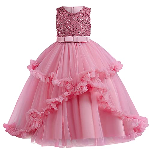 FGUUTYM Vestido para niños pequeños sin mangas vestido de princesa con volantes vestido de malla vestido de novia para niños ropa moda damas invierno cuadros, Rosa., 4-5 años