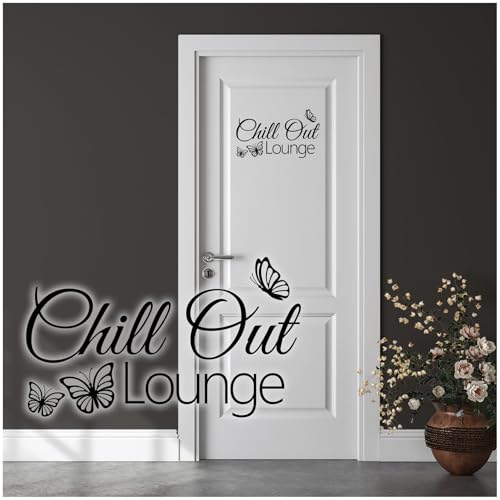 Adesivo decorativo Chill Out Lounge, 26,5 x 16,5 cm, per camera dei ragazzi, camera da letto, cameretta dei bambini, porta, autoadesiva, Y072 (nero)