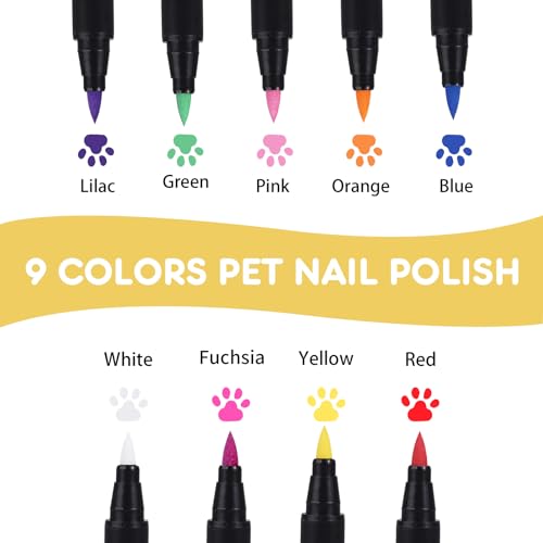 Image of 9 Colors Dog Nail Polish Pens Quick Dry, Dog Safe Nail Polish, Easy to Apply, Non Toxic, Paint for Paws, DIY Puppy Nails
