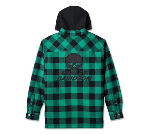 Harley-Davidson Men's Willie G Skull Hooded Shirt - Green Plaid - 96214-24VM2