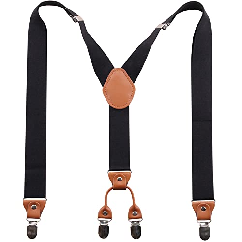 Image of Suspenders Bow Tie for Mens and Women Heavy Duty Elastic Wide Suspenders Strong 4 Metal Clips Adjustable