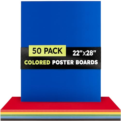 Image of Hygloss Large Colored Poster Board 22x28-50 Assorted Standard Color Bulk Pack - Red, Yellow, Green, Blue, Black - 10 Pt. Thickness Poster Board Paper - Posterboard Multipack 22 inch x 28 inch