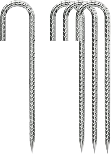 Professional-Grade 12' J-Hook Rebar Tent Stakes - Heavy Duty Ground Anchors for Camping, Canopy, Tarp, Windproof Outdoor Gear (4-Pack) - Iron Garden Stakes for Sand, Rocky Soil & Windy Conditions