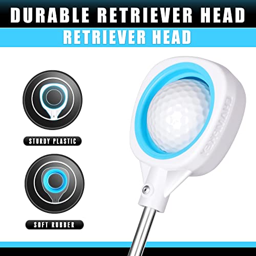 Chmapkey 6Ft / 9Ft / 12Ft / 14.5Ft Single-Sided Stainless Steel Telescopic Golf Ball Retriever - High Durability And Stability Golf Ball Picker (14.5Ft, Blue) #TOP1