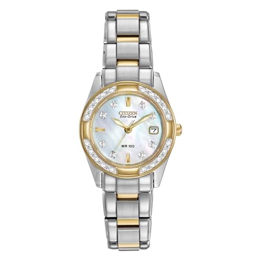 Citizen Women's Eco-Drive Dress Classic Diamond Watch in Two-tone Stainless Steel, Mother of Pearl Dial (Model: EW1824-57D)