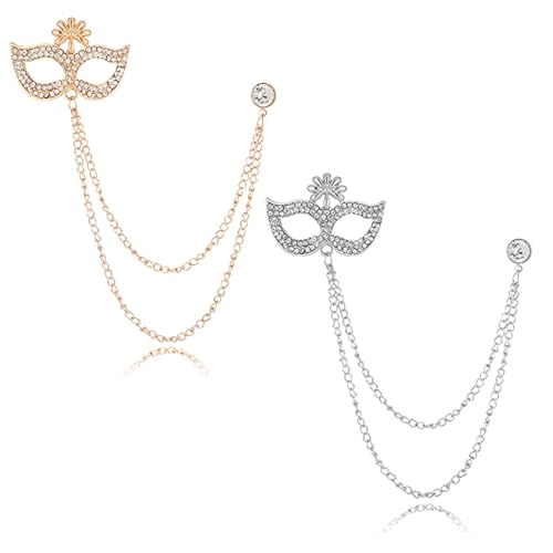 Image of 2PCS Crystal Hanging Chain Brooch Suit Pin for Men Women Vintage Crown Cross Star Diamond Broochs Gold and Silver Wedding Brooch for Clothes Dress Hats Bags Accessory