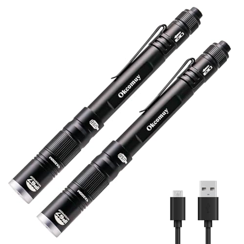 okcomuy Rechargeable Pen Light Flashlight IP67 Waterproof with Pocket Clip 4-Zoomable, Prefect