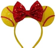 CLGIFT Rose Gold Minnie Ears - Pick Your Color: Iridescent, Silver, Gold, Blue, Rainbow Sparkle, Classic Red Sequin (Softball)