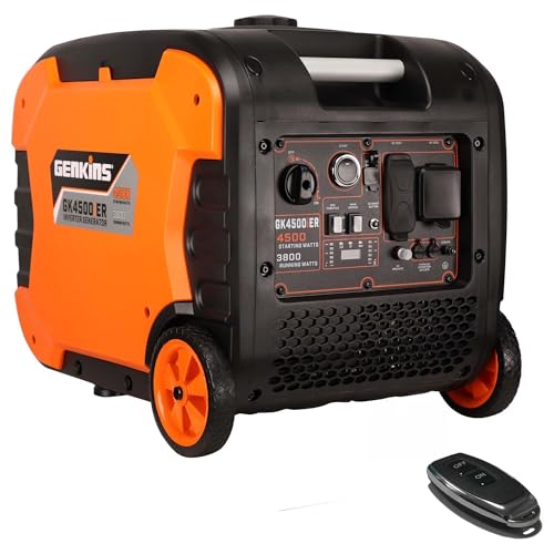 Genkins 4500W Portable Inverter Generator Gas Powered Pure Sine Wave Lightweight Quiet Electric and Remote Start Parallel Capability for Camping RV Home Backup