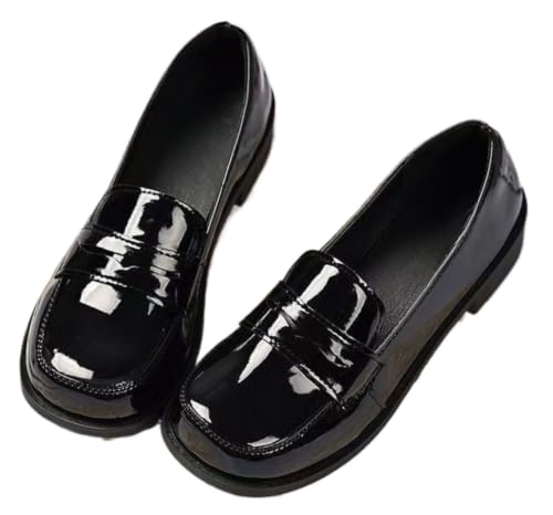 Lolita Chunky Heel Retro Mary Janes for Women – Versatile Uniform Shoes with Vintage Charm, Great for JK Style, Student Fashion, and High-Low Heel Silhouette (Glossy Black,8)
