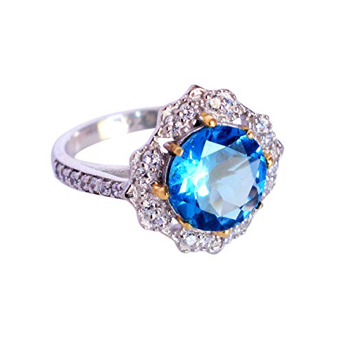 Bijoux en argent sterling 925 avec topaze bleue ronde éclatante