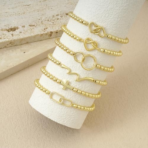 Gold Bracelets for Women 14K Gold Beaded Bracelets Stackable Bracelets for Women Gold Charm Bracelet Non Tarnish Gold Jewelry for Women Trendy4