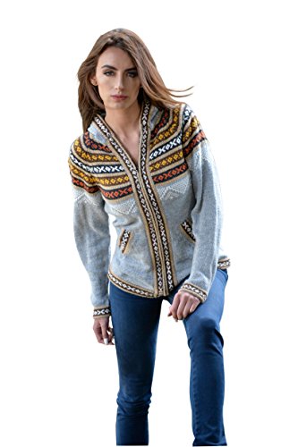 Gamboa - Alpaca Hooded Cardigan Alpaca Cardigan for Women - Gray with Colorful Details