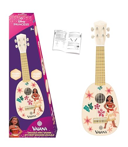 Lexibook, Disney Vaiana, Mon premier ukulélé en bois, 4 cordes en nylon, 53 cm, guide inclus, Bleu, K230VN