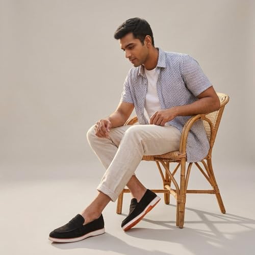 Image of HAYES LONDON Italian Suede Leather Loafers for Men | Casual Slip-On Shoes | Breathable & Lightweight Summer Wear | Comfortable Walking Shoes