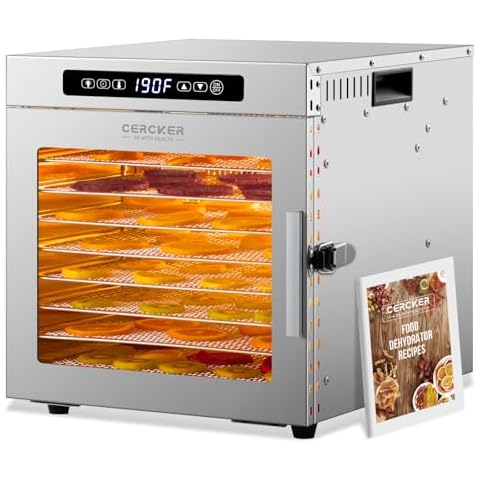 Food-Dehydrator Machine 9 Stainless Steel Trays, 1000W Fruit Dehydrator,7.7ft² Meat-Dehydrator for Jerky,190ºF Temperature Control,24H Timer Dehydrator Machine,Jerky-Dehydrator for Herbs,Beef Cover