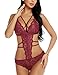 ADOME Lingerie for Wome Laungera Women Sexy Lace Teddy Bodysuits Strap Baydoll (Dark Red,XL)