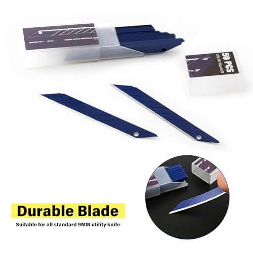 Image of 9mm Utility Knife Replacement Blades,30 Degree Snap Off Carbon Steel Knife Blades for Retractable Cutting Knives, Hobby, Craft, Box Cutter 100PCS (Blue)