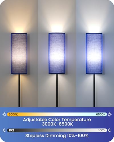Image of Dimmable Blue Floor Lamp for Living Room with Remote and Foot Switch, Corner Floor Lamp for Bedroom, 64.4 inch Standing Tall Lamp, 10W 900LM Bulb Included, 3000K-6500K, Linen Shade, FCC Listed U06LD05W1