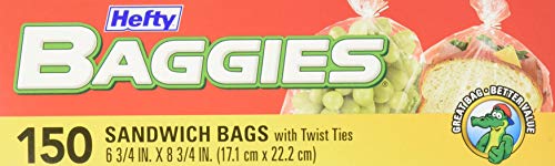 Hefty Baggies Food Storage Bags, Sandwich, Twist Tie, 150 Count #TOP1