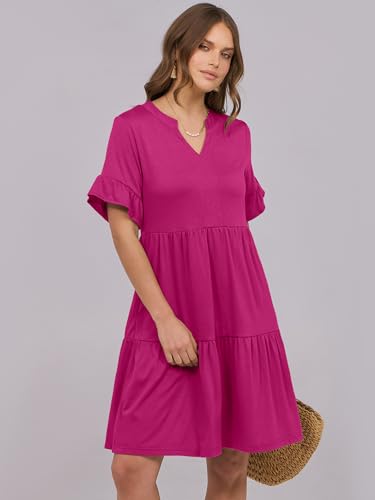 Image of ANRABESS Women's Summer Casual Dress, V-Neck Ruffle Sleeve Tiered Mini Dress, Soft Comfy Fabric with Pockets for All-Day Wear