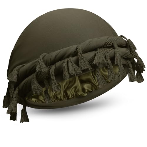 Odtrzi Turban for Men Adjustable Halo Silk Satin Lined Cap for Women Durag Twist Head Wraps Hat Elastic Pre Tie Beniee