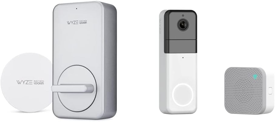 WYZE Lock WiFi & Bluetooth Enabled Smart Door Lock, Wireless & Keyless Entry & Wireless Video Doorbell Pro (Chime Included), 1440 HD Video, 1:1 Aspect Ratio: 1:1 Head-to-Toe View, 2-Way Audio