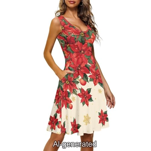 Image of Dreaweet Casual Sleeveless Dresses for Women Girls, Round Neck Tank Dresses with Pockets Summer Sundress Size XS-4XL