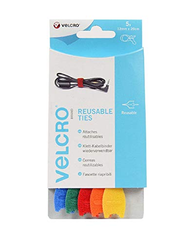 Image of Velcro Brand VEL60250 Velcro Adjustable Ties (5), Multi-Colour, 12mm x 20cm-5Pk, Set of 5 Pieces