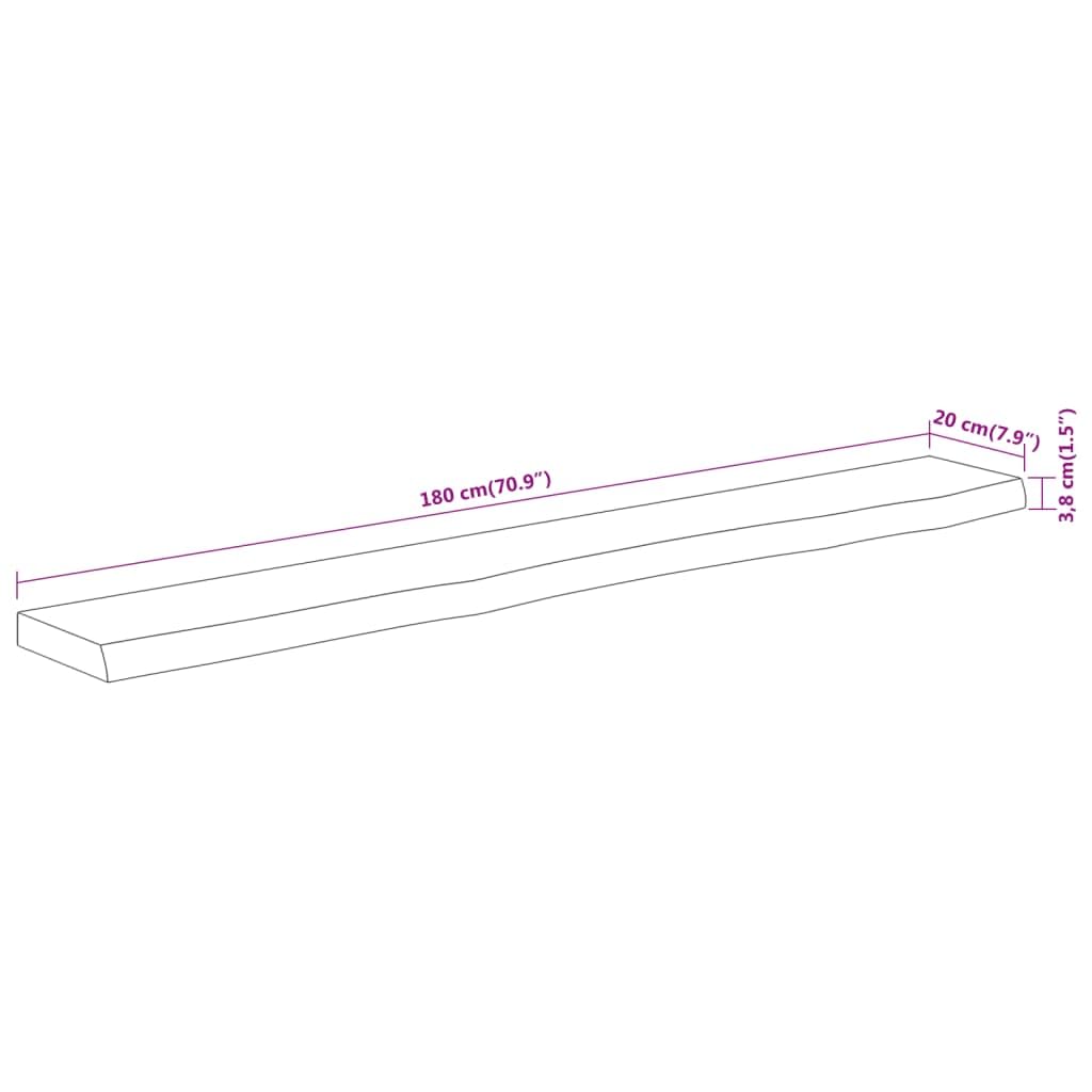 Estantería de pared 180 x 20 x 3,8 cm, madera de acacia, tablero de madera maciza con borde de árbol, para libros, cocina, salón, oficina, mesa moderna, solución de almacenamiento