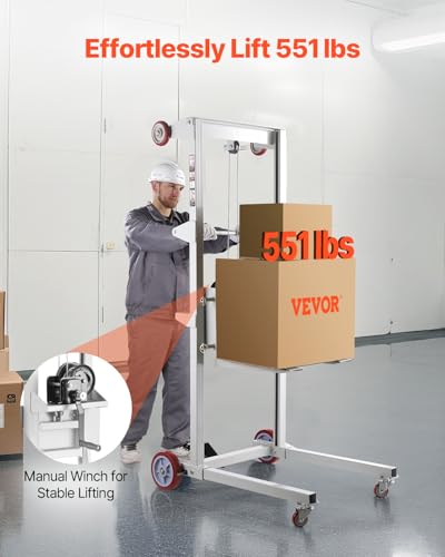 VEVOR Hochhubwagen, Palettenwagen-Transportwagen mit 248 kg Tragkraft, 180 cm maximale Hubhöhe, manueller Stapler mit Winde, multifunktionaler Gabelstapler mit Rädern und Verstellbarer Gabel