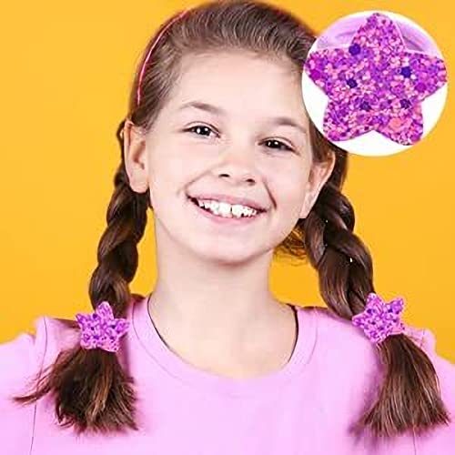Baby Hair Ties For Girls - Glitter Hair Ties For Thick Hair Toddlers Bow Elastic Rubber Hair Bands 36Pcs Sequins Hair Ropes Sparkle Cotton Ponytail Holder For Kids Teens Star/Heart/Butterfly Shaped #TOP3