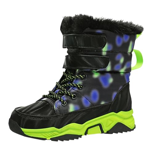 Boys Girls Snow Boots Waterproof Mid Calf Boots Faux Fur Lined Winter Shoes Anti Slip Hiking Boots for Little/Big Kids