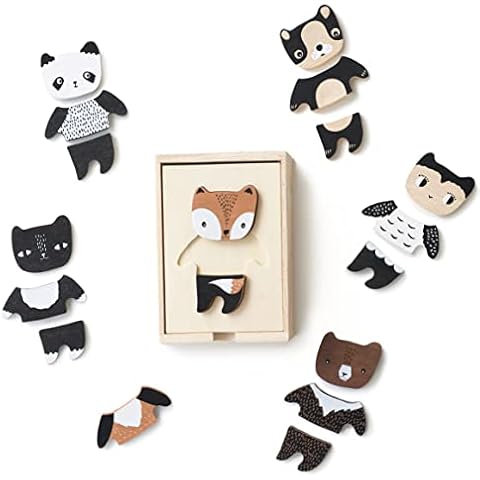 Wee Gallery Mix and Match Animal Tiles - A Modern Wooden Toy for Travel, Playtime, Creative Play, Motor Skills, Puzzle Skills, with Wood Storage Box (Ages 2 and up) Cover