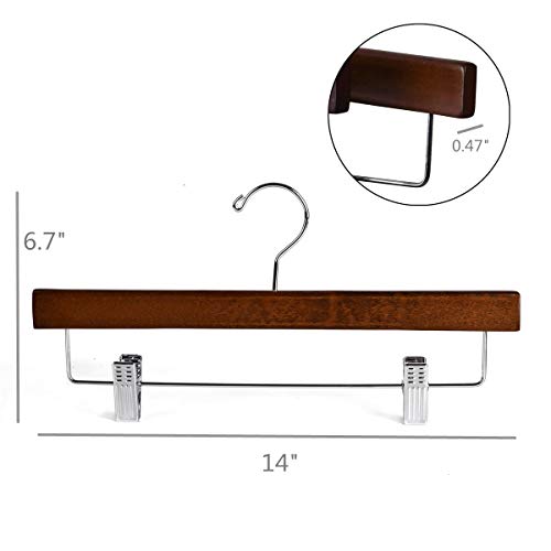 Better To U 14 Inch Smooth Retro Wooden Pants Skirt Hanger 20 Pack, Sturdy Wood Trousers Slacks Bottom Hanger With Adjustable Non-Slip Strong Metal Clips And Swivel Anti Rust Hook #TOP1