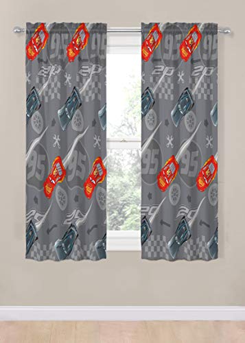 Image of Jay Franco Disney Pixar Cars Lighnting Speed 63 inch Inch Drapes - Beautiful Room Decor & Easy Set Up, Bedding Features Lightning McQueen - Curtains Include 2 Tiebacks, 4 Piece Set (Official Product)